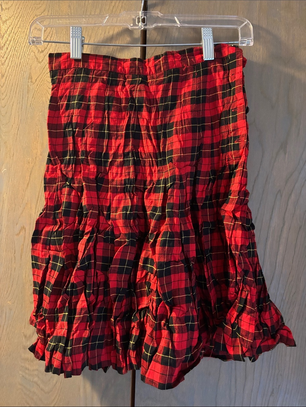 Vintage 90s Gap Red Pleated Plaid Mini Skirt Juniors Red Black Retro